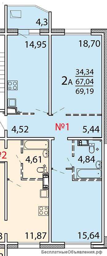 2-к квартира в ЖК "Первый Зеленоградский" пос. Голубое
