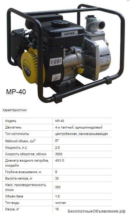 Мотопомпа мр-40 huter