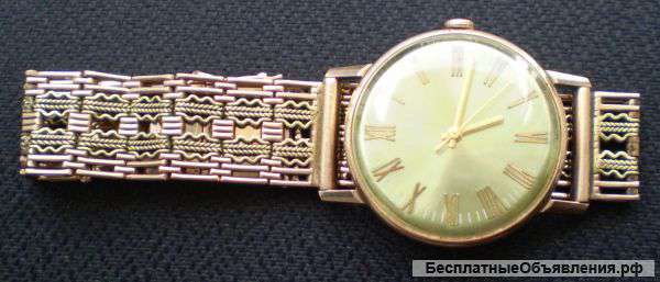 Продам золотые часы ПОЛЕТ с браслетом