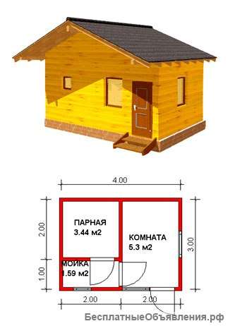 2) Баня 3*4м. Под усадку. На ленточном фундаменте