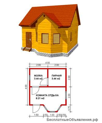 7) Баня 4,75*4 м. Под усадку. На ленточном фундаменте