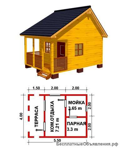 8) Баня 4*5,5 м. Под усадку. На ленточном фундаменте