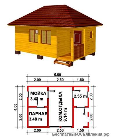 12) Баня 4*6 м. Под усадку. На ленточном фундаменте