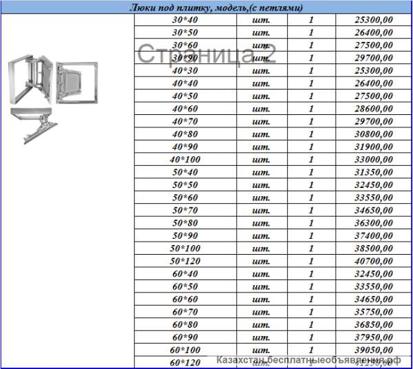 Люки под плитку с петлями в Алматы