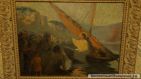 Старинная картина «Проповедь Иисуса Христа на Тивериадском озере» близ Капернаума». XIX век.