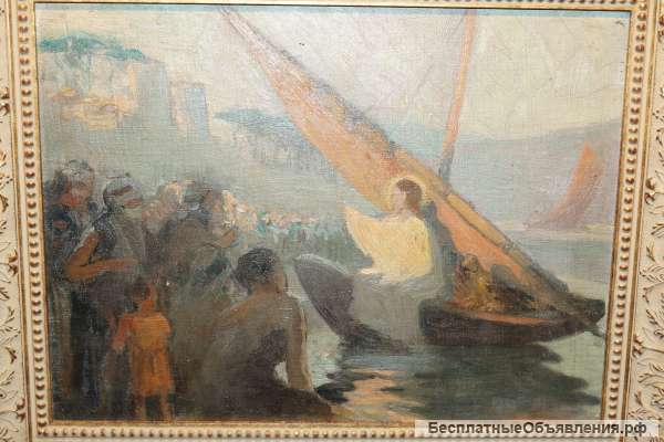 Старинная картина «Проповедь Иисуса Христа на Тивериадском озере» близ Капернаума». XIX век.