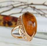 Кольцо-перстень с янтарем золото 585 винтаж