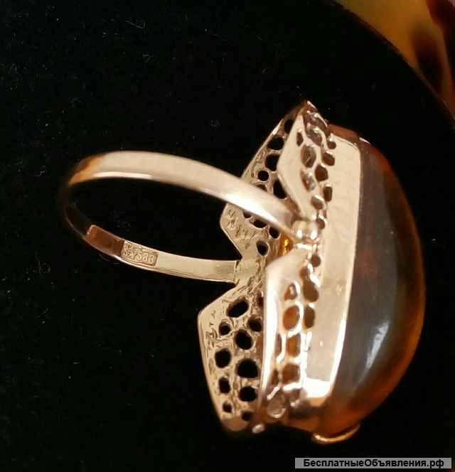 Кольцо-перстень с янтарем золото 585 винтаж