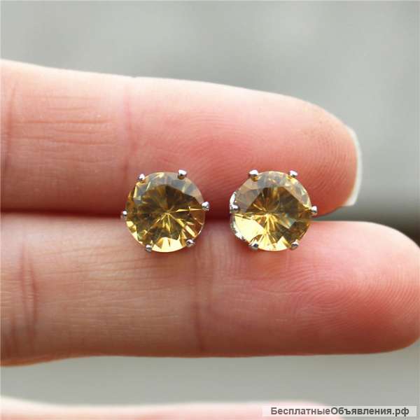 Новые серьги-пусеты с желтыми кристаллами