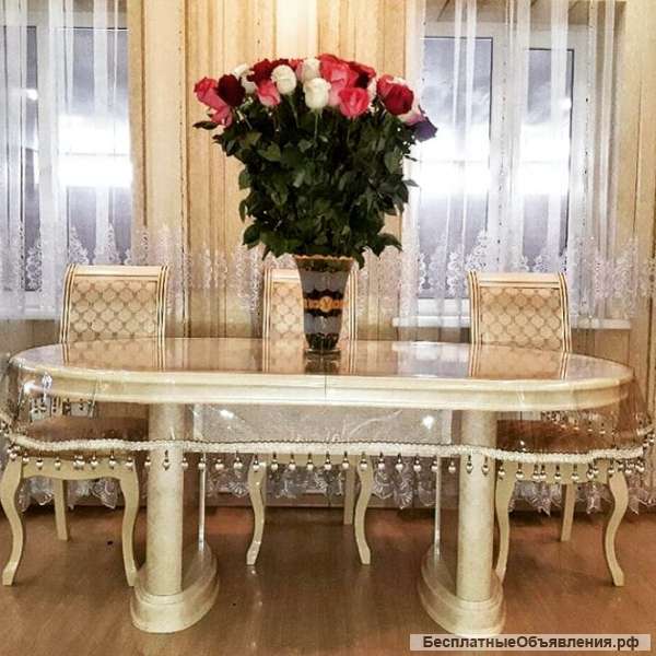 Прозрачная скатерть с бахромой из мягкого стекла