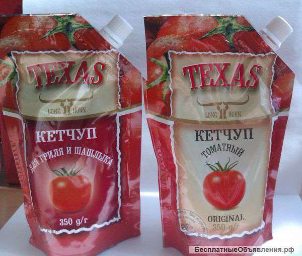 Кетчуп "Texas" томатный, 350 г., ДОЙ-ПАК. ГОСТ