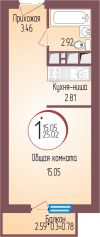 Студию, 25.5 м², в ЖК "На Душистой"