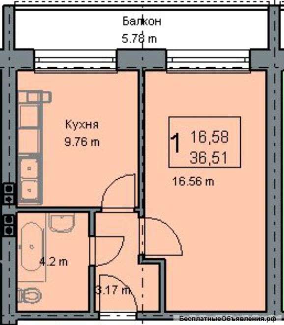 1 комн. кв. 37 кв.м.
