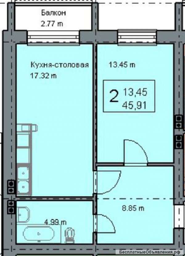 1 комн. кв. 46 кв.м.
