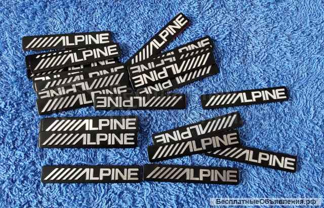 Эмблема наклейка ALPINE 53х9,5 mm алюминиевая для Hi-Fi динамика и других аудио НОВАЯ