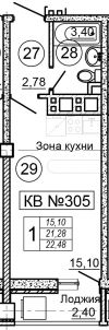 Однокомнатная квартира 22,48 кв.м.