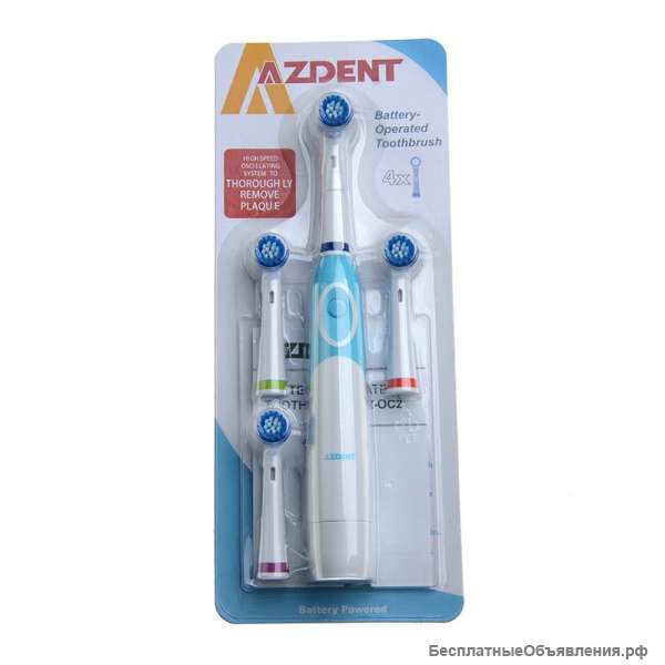Стоматологическая электрическая зубная щетка AZDENT с 4-мя сменными насадками