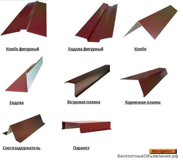Отлив, конек, ендова, торцевая, ветровая, парапет, козырек, угол, нащельник