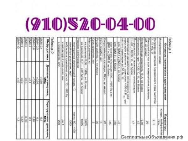 Датчики ДМИ-0,6-2В; ДМИ-1-2В; ДМИ-3-2; ДМИ-10-2