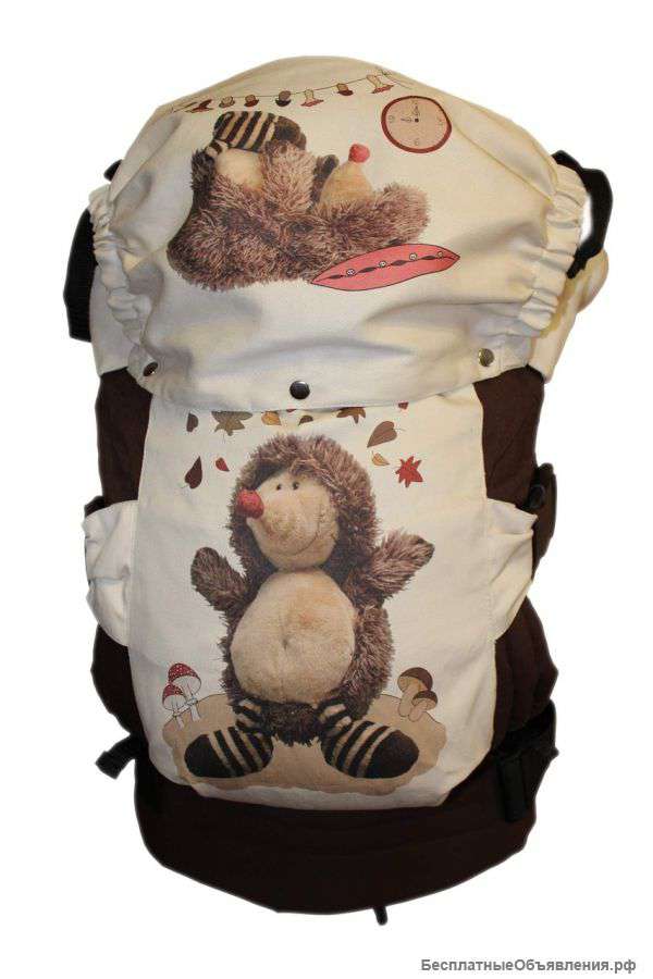 Эргономичный рюкзак Гусленок "Ёжкины сказки шоколад" накладки для сосания в комплекте