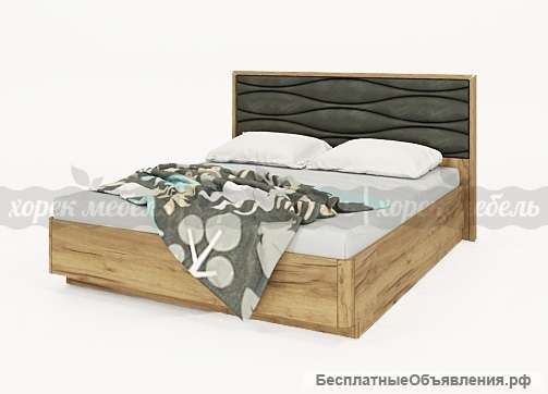 Кровать с бельевым ящ 160х200 золот. дуб/серая экокожа