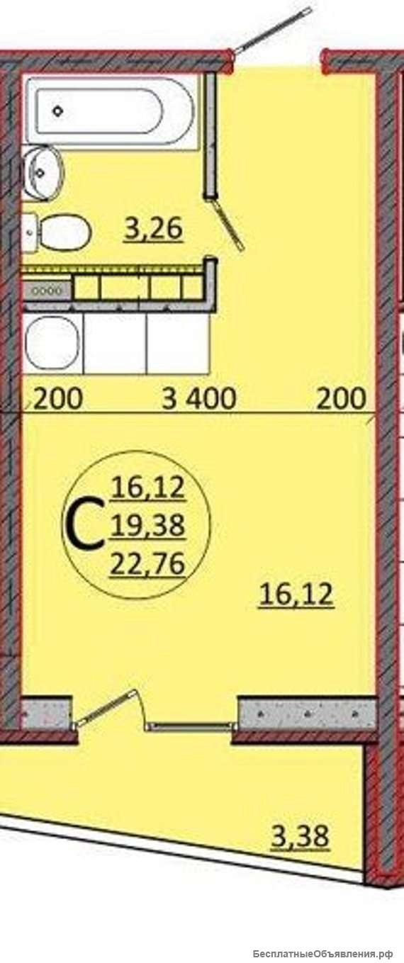 1к.кв. 22кв.м. 1200т.р.
