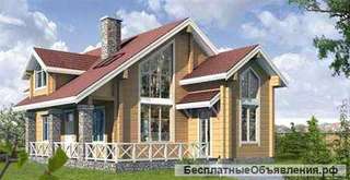 Коттедж из рубленого бревна 14х11 м с мансардой