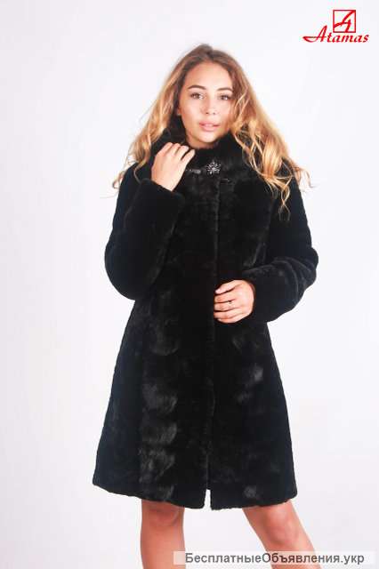 Длинная шуба из мутона с капюшоном"Адель"
