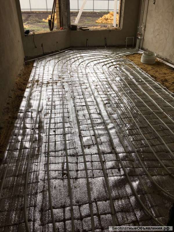 Монтаж теплого пола, стяжка пола, отопление
