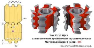 Фрезы для изготовления простеночного двухшипового бруса 160*40*70 мм