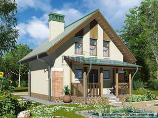 Проект каркасного дома 6,4x8,5 м с террасой