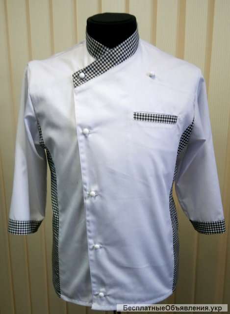 Китель повара однобортный с клетчатой отделкой