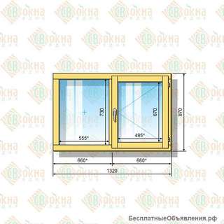 Деревянное окно 870 х 1320 мм (в проем 900 х 1350 мм) ГПп двухстворчатое