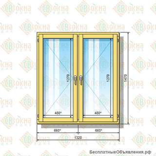 Деревянное окно 1470 х 1320 мм (в проем 1500 х 1350 мм) ПлПп двухстворчатое