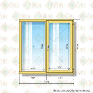 Деревянное окно 1470 х 1470 мм (в проем 1500 х 1500 мм) ГПп двухстворчатое