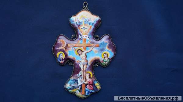 Протоиерейский (игуменский) наперсный крест авторской работы: ростовская финифть, скань
