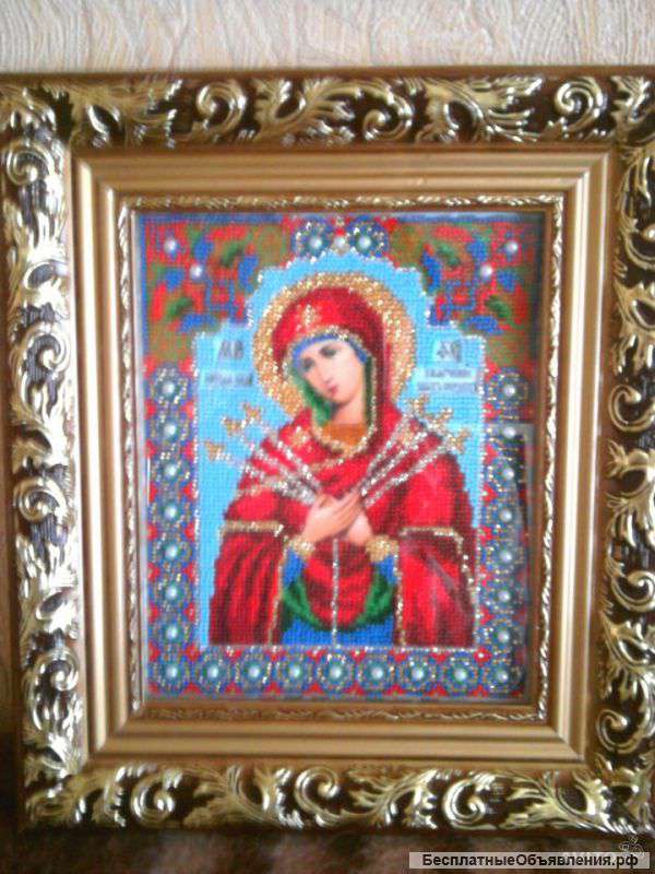 Икона Семистрельная вышита чешским бисером