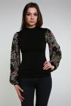 Блуза, водолазка комбинированная с широким рукавом