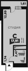 Студия, 17.9 м², 5/16 эт.
