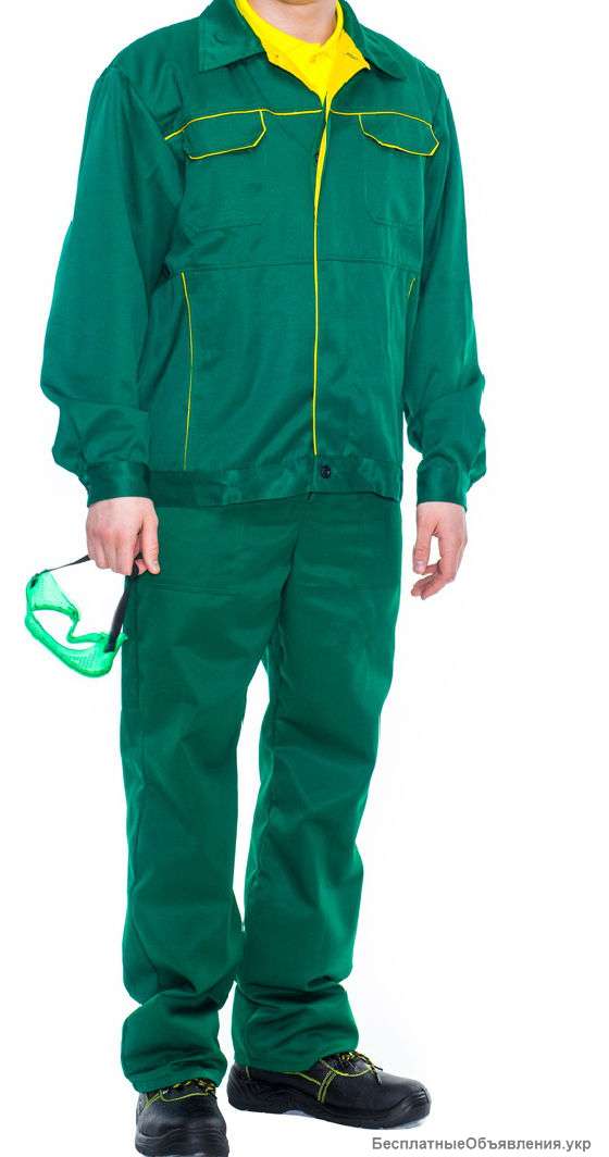 Рабочий демисезонный костюм зеленый с желтой отделкой
