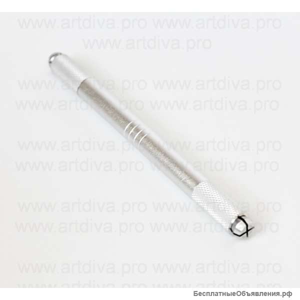 Манипула двойная ручка для микроблейдинга серебристая