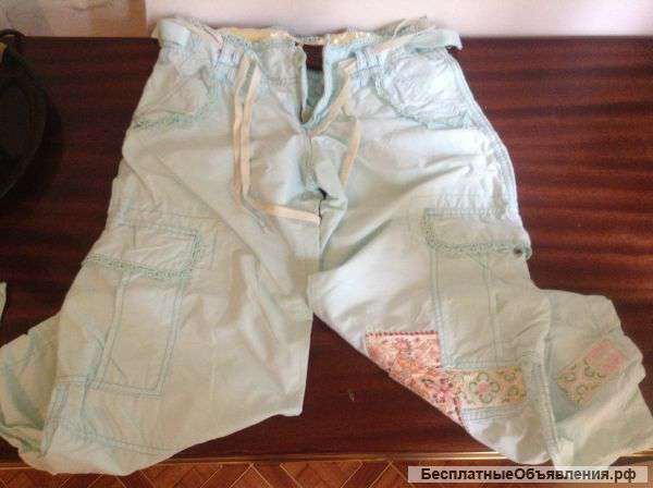 Брючки хлопковые бирюзовые 44 размера