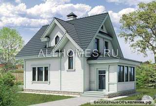 Проект каркасного дома с верандой и большой гостиной