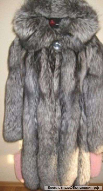 Шуба чернобурка пластины, длина 105, 80см., с капюшоном пр.Греция