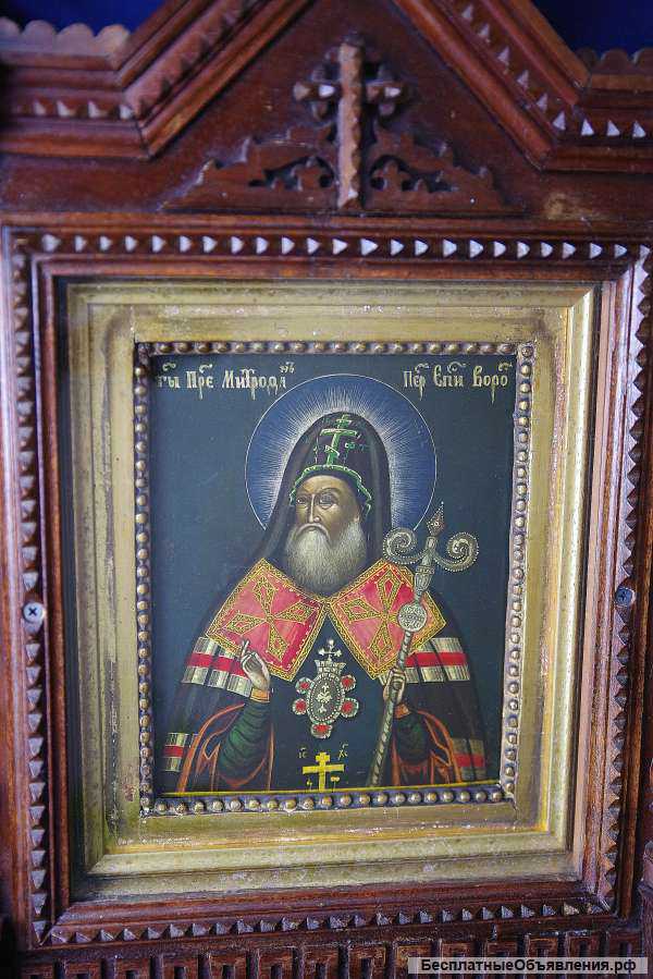 Аналойный образ Святителя Митрофана Воронежского в старинном киоте. Россия, XIX век.