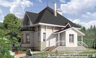 Дом из газоблоков 11х12 м с мансардой и фигурной крышей