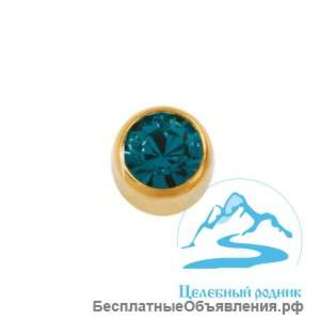 Голубой циркон, средний(R), позолота, завальцованные