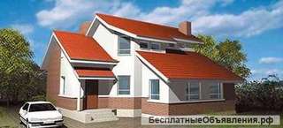 Двухэтажный коттедж из газосиликата с ломаной крышей