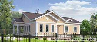 Одноэтажный коттедж из газоблоков 14 х 19 м с фигурной крышей