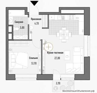 Квартира площадью 51,65 кв.м., Премиум-квартал Джаз